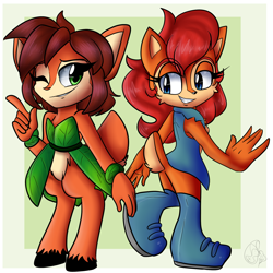 Size: 2000x2000 | Tagged: safe, artist:yoshiyoshi700, sally acorn, crossover, duo, elora, female, females only