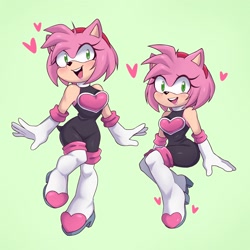 Size: 2048x2048 | Tagged: safe, artist:artkett1412, amy rose, green background, heart, outfit swap, rouge's heart top, simple background, solo