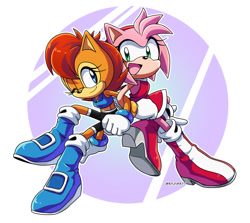 Size: 1250x1114 | Tagged: safe, artist:risziarts, amy rose, sally acorn, duo, linking arms