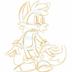 Size: 500x500 | Tagged: safe, artist:zippityzap, miles "tails" prower, fox, child, gloves, looking offscreen, male, mouth open, shoes, simple background, sketch, socks, solo, standing, white background