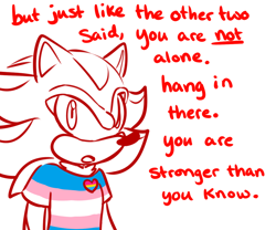 Size: 1200x1000 | Tagged: safe, artist:ask-3-hedgies, shadow the hedgehog, hedgehog, dialogue, english text, looking at viewer, male, monochrome, mouth open, pansexual pride, pride pin, shirt, simple background, solo, talking to viewer, trans male, trans pride, white background