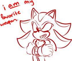 Size: 914x776 | Tagged: safe, artist:ask-3-hedgies, shadow the hedgehog, hedgehog, arms folded, chest fluff, dialogue, english text, eyes closed, male, monochrome, mouth open, simple background, solo, standing, talking to viewer, white background