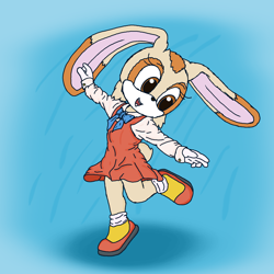 Size: 1500x1500 | Tagged: safe, artist:theowlgoesmoo, cream the rabbit, abstract background, arms out, solo