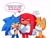 Size: 2048x1544 | Tagged: safe, artist:violetmadness7, knuckles the echidna, miles "tails" prower, sonic the hedgehog, arms folded, blushing, implied knuxouge, implied straight, simple background, standing, team sonic, teasing, trio, white background