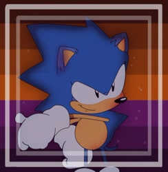Size: 500x513 | Tagged: safe, artist:triplettailedfox, sonic the hedgehog, hedgehog, sonic mania adventures, absentiagender pride, abstract background, classic sonic, colored ears, edit, eyelashes, icon, looking offscreen, mobius.social exclusive, no source, pride flag, pride flag background, smile, solo, standing, star (symbol), xenogender