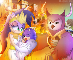 Size: 1700x1400 | Tagged: safe, artist:lennonblack, longclaw, queen aleena, sonic the hedgehog, sonic the hedgehog (2020), sonic underground, baby, trio