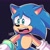 Size: 2000x2000 | Tagged: safe, artist:lou_lubally, sonic the hedgehog, hedgehog, sonic adventure, 2021, alternate eye color, fangs, featured image, gloves, looking ahead, mouth open, outline, purple background, redraw, sad, signature, simple background, solo, standing, turquoise eyes