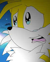 Size: 900x1111 | Tagged: safe, artist:tailsfan1, miles "tails" prower, fox, 2012, abstract background, base used, crying, looking ahead, mouth open, sad, solo, sonic x, tears of sadness