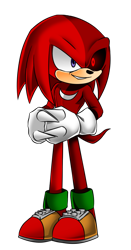 Size: 1060x2028 | Tagged: safe, artist:erickgamer555, knuckles the echidna, oc, oc:knuckles.exe, echidna, 2019, black sclera, clenched teeth, gloves, looking offscreen, male, red eyes, shoes, simple background, smile, solo, standing, transparent background, two sides