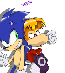 Size: 1800x2000 | Tagged: safe, artist:the-dashket, sonic the hedgehog, hedgehog, 2014, clenched teeth, crossover, duo, english text, gloves, looking at them, male, males only, rayman, simple background, smile, standing, transparent background