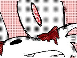 Size: 256x192 | Tagged: semi-grimdark, artist:spaazledazzle, miles "tails" prower, oc, oc:tails.exe, fox, 2013, bleeding from eyes, blood, clenched teeth, close-up, looking offscreen, male, red eyes, solo, transformation