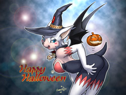 Size: 1600x1200 | Tagged: suggestive, artist:dr. comet, rouge the bat, bent over, from the side, halloween, jack o'lantern, looking back, solo, witch outfit