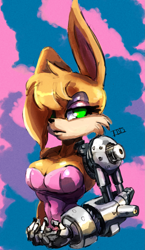 Size: 1349x2329 | Tagged: safe, artist:pgeronimos, bunnie rabbot, cyborg, hair over one eye, looking at viewer, solo