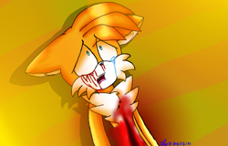Size: 1241x793 | Tagged: semi-grimdark, artist:candysugarskullgirl9, miles "tails" prower, fox, 2014, abstract background, bleeding from eye, blood, chest fluff, crying, floppy ears, imminent death, looking up, lying back, male, mouth open, shrunken pupils, solo, speedpaint in description, tails abuse, tears of sadness, wound