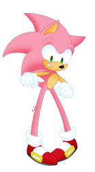 Size: 943x1693 | Tagged: safe, artist:risziarts, sonic the hedgehog, oc, oc:sakura sonic, hedgehog, 2018, clenched teeth, color swap, gloves, looking down, male, pink fur, shocked, shoes, signature, simple background, socks, solo, standing, transparent background