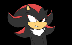 Size: 800x500 | Tagged: safe, artist:msbubblewow101, shadow the hedgehog, hedgehog, 2018, black background, chest fluff, clenched teeth, flat colors, looking offscreen, male, shrunken pupils, simple background, solo, standing