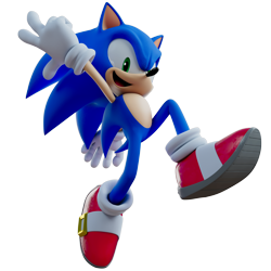 Size: 2000x2000 | Tagged: safe, artist:nibroc-rock, sonic the hedgehog, hedgehog, sonic heroes, 2019, 3d, gloves, looking at viewer, male, mid-air, mouth open, remake, shoes, smile, socks, solo, v sign