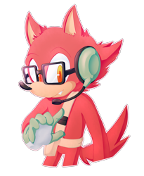 Size: 1989x2424 | Tagged: safe, artist:silverkato, gadget the wolf, wolf, 2018, belt, ear fluff, frown, glasses, gloves, headset, looking at viewer, male, one fang, outline, simple background, solo, standing, transparent background