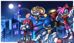 Size: 3500x2048 | Tagged: safe, artist:rainsyart, amy rose, knuckles the echidna, miles "tails" prower, sonic the hedgehog, group