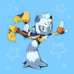 Size: 2488x2500 | Tagged: safe, artist:catrage_miau, tangle the lemur, abstract background, arms out, looking at viewer, solo, tail stand, tangle's running suit