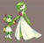 Size: 831x810 | Tagged: safe, artist:martar martar, cosmo the seedrian, duo, gardevoir, holding hands, looking at each other, pokemon, simple background, standing