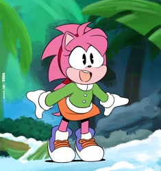 Size: 1205x1280 | Tagged: safe, artist:joaoppereiraus, amy rose, amy's schoolgirl outfit, classic amy, palm tree, solo
