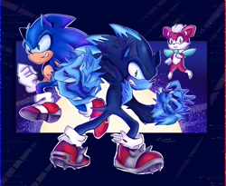Size: 1000x820 | Tagged: safe, artist:chaoscxsmo, chip, sonic the hedgehog, sonic unleashed, sonic the werehog, trio, werehog