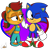 Size: 1700x1672 | Tagged: safe, artist:reinadecorazonez, sally acorn, sonic the hedgehog, abstract background, dialogue, duo, looking at them, looking away, shipping denied, signature, younger