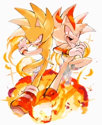 Size: 831x1024 | Tagged: safe, artist:usa37107692, shadow the hedgehog, sonic the hedgehog, super shadow, super sonic, duo, super form