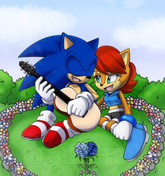 Size: 1280x1370 | Tagged: safe, artist:kellywolfarts, artist:risziarts, sally acorn, sonic the hedgehog, duo, shipping, sonally