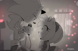 Size: 2048x1352 | Tagged: safe, artist:steffy_bs, amy rose, sonic the hedgehog, amy x sonic, duo, shipping, straight