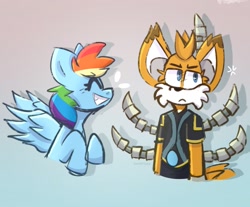 Size: 1757x1455 | Tagged: safe, artist:swiftifizzix, miles "tails" prower, nine, sonic prime, ashleigh ball, duo, my little pony, rainbow dash, voice actor joke