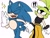 Size: 2048x1536 | Tagged: safe, artist:butterrrmoth, sonic the hedgehog, surge the tenrec, blushing, cross popping vein, duo, exclamation mark, holding hands, question mark, shrunken pupils, sparkles, v sign, wagging tail