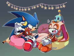 Size: 1600x1200 | Tagged: safe, artist:artsriszi, cheese (chao), chocola (chao), cream the rabbit, sonic the hedgehog, group