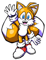 Size: 1600x2110 | Tagged: safe, artist:1cicfish, miles "tails" prower, 2021, fangs, looking at viewer, male, modern tails, simple background, solo, standing, waving, white background