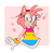 Size: 538x530 | Tagged: safe, artist:looneyfrechie, amy rose, abstract background, alternate version, clenched teeth, female, heart, looking at viewer, pansexual pride, signature, smile, solo