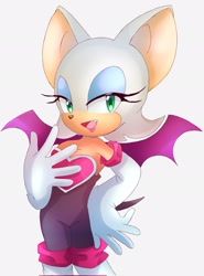 Size: 1519x2048 | Tagged: safe, artist:mary7ka55778, rouge the bat, 2023, grey background, looking at viewer, mouth open, simple background, smile, solo, standing