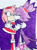 Size: 1024x1366 | Tagged: safe, artist:gremlintheunicorn, amy rose, blaze the cat, cat, hedgehog, 2018, amy x blaze, amy's halterneck dress, blaze's tailcoat, clothes, cute, dress, eyes closed, female, females only, hand on arm, hands on back, kiss, lesbian, shipping, traditional media