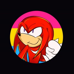 Size: 2048x2048 | Tagged: safe, artist:smolwolfy, knuckles the echidna, black background, clenched fist, looking up, pansexual, pansexual pride, pride, pride flag, simple background, smile, solo