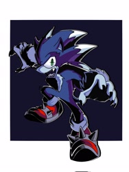 Size: 1536x2048 | Tagged: safe, artist:caraquedesenha, sonic the hedgehog, sonic unleashed, 2023, abstract background, mouth open, solo, sonic the werehog, were form, werehog