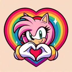 Size: 1024x1024 | Tagged: safe, ai art, artist:mobians.ai, amy rose, heart, heart hands, pride, prompter:charade7990, sparkles