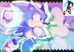 Size: 1754x1240 | Tagged: safe, artist:just_icyyy, sonic the hedgehog, sonic cd, 2023, abstract background, classic sonic, echo background, male, redraw, reference inset, solo