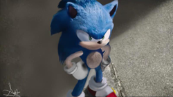 Size: 800x450 | Tagged: artist needed, source needed, safe, sonic the hedgehog, movie style, realistic, redesign, signature, solo