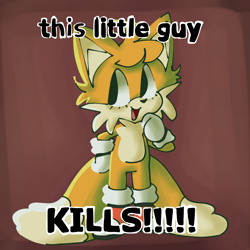 Size: 2048x2048 | Tagged: safe, artist:saturnsoda, miles "tails" prower, classic tails, cute, english text, meme, mouth open, redraw, smile, solo, standing, tailabetes