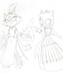 Size: 1024x1188 | Tagged: safe, artist:generousness, amy rose, blaze the cat, cat, hedgehog, 2015, amy x blaze, crown, cute, dress, female, females only, flames, lesbian, shipping, sketch