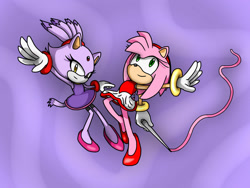 Size: 1280x960 | Tagged: safe, artist:hol457, amy rose, blaze the cat, cat, hedgehog, 2022, amy x blaze, cute, female, females only, gymnastic, gymnastic outfit, lesbian, mario & sonic at the olympic games, ribbon dance, shipping