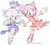 Size: 703x638 | Tagged: safe, artist:samcybercat, amy rose, blaze the cat, cat, hedgehog, 2006, amy x blaze, amy's halterneck dress, blaze's tailcoat, clothes, cute, dress, female, females only, lesbian, looking at them, mouth open, shipping, traditional media