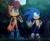 Size: 2385x1948 | Tagged: safe, artist:zapzzzzzz, sally acorn, sonic the hedgehog, chili dog, duo, forest, rain
