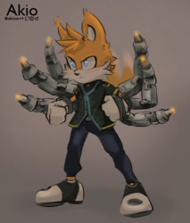 Size: 922x1080 | Tagged: safe, artist:z_sternenhimmel, miles "tails" prower, nine, sonic prime, 2023, clenched fists, frown, looking offscreen, solo, standing