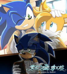 Size: 900x1002 | Tagged: safe, artist:silveralchemist09, miles "tails" prower, sonic the hedgehog, fanfic:the tails ghost, 2018, abstract background, bandage, crying, deviantart watermark, duo, english text, fanfiction art, frown, hand on head, holding something, older, picture frame, sad, smile, solo focus, sonic x style, tears, tears of sadness, watermark, wink